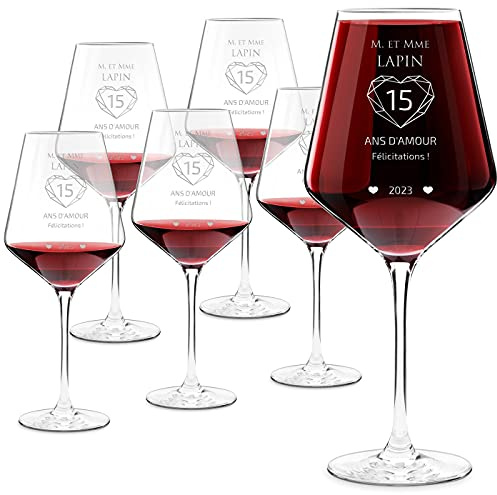 Maverton Set de 6 Verres à Vin en Cristal, Verre gravé 490 ml | Cadeau anniversaire pour chaque Couple, Verres Classiques pour parents, Cadeau personnalisé, Amour