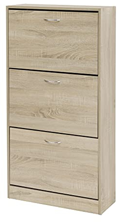 Baroni Home Scarpiera Salvaspazio Slim in Legno Melaminico da Ingresso. Portascarpe con Ante a Ribalta e Doppia Profondità (Naturale 3 Ante)
