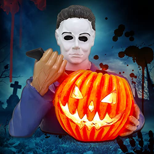 Bulex LED Scary Killer Figure Horror Movie Statue Garden Gnomes Halloween Props Pumpkin Decoration Outdoor Resin Statues