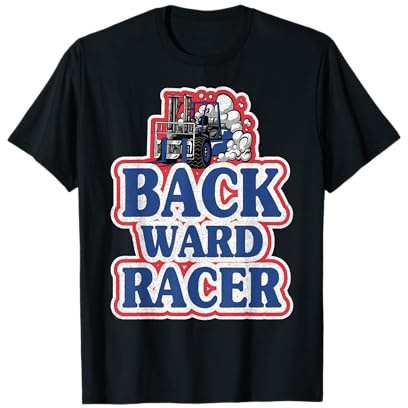 Backward Racer Retro Bandiera Americana Colori Carrello Elevatore Driver Maglietta