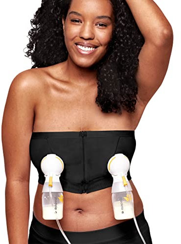 Medela Easy Expression, sujetador 3 en 1 y bustier de bombeo manos libres, Negro, Large