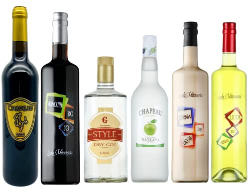 Pack Selección 6 Botellas 75cl - Contiene Vino, Vermouth, Ginebra, Licor de Manzana, Crema de Licor y Licor de Hierbas, Elaborado en La Rioja por Destilerías Riojanas