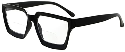 Eyekepper Bifokal-Lesebrille Damen – Stylische Bifokal-Lesebrille, klare Linse, übergroßer Rahmen -Schwarz +1.50