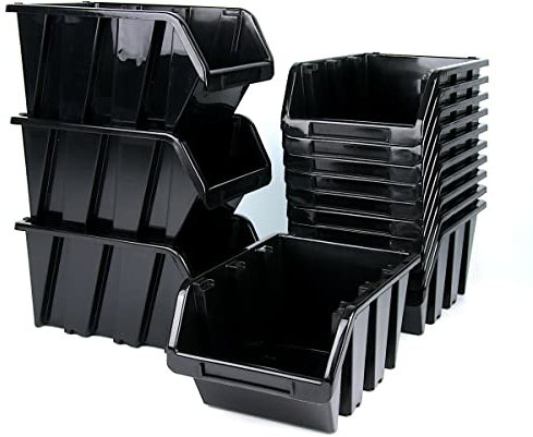 Valle Verde Stapelboxen, Sichtlagerkasten, Lagerboxen, Sortimentskästen - Garage, Werkstatteinrichtung - Für Kleinteile, Schrauben - Kunststoff - 24 x 39 x 18 cm - Schwarz 5 Stück