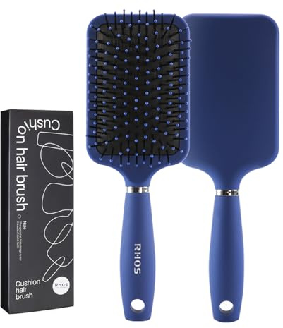 RHOS Paddle Hair Brush for Men-Detangler Brush with Nylon Bristles for Thin,Short,Thick Hairs-Square Cushion Hair Brush for Detangling,Smoothing,Massage(1 Pack-Blue)