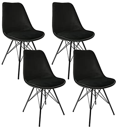 Kick Collection 4er Set Esszimmerstühl Velvet - Samt - Schwarz - Modern und Hochwertig - Samtstoff und Metall - Erhältlich in vielen Farben