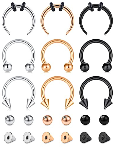 Longita 16G 10MM Piercing Fer ¨¤ Cheval Septum Ring Femmes Acier Inoxydable Piercing Nez Anneaux Helix Hoop Cartilage Boucles d'oreilles Replacement