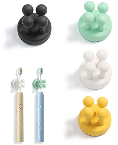 4 Pezzi Portaspazzolino Regolabili in Silicone,Cute Ganci Adesivi,Appendi Strofinacci Silicone, Ganci Doccia Multiuso Autoadesivi per Bagno, Cucina, Tovagliolo