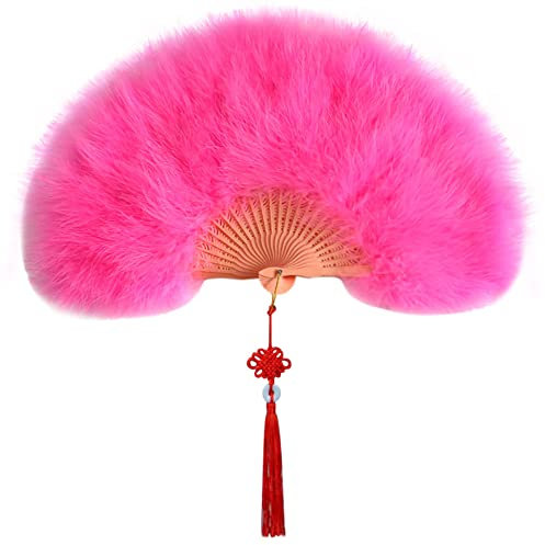 Vintage Federfächer, Faltbarer Handfächer mit Quaste Hochzeit Fächer Tanzshow Damen Fächer Marabou Feder 1920s Vintage Tanzfächer für Halloween Hochzeit Abschlussball Teeparty Gatsby Kostüm Zubehör