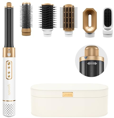 Navado Airstyler Pro – multifunktionell hårborste set, 6-i-1 hårtorksborste, varmluftsborste, locktång, plattång, professionell borste, 1 400 watt BLDC-motor (vit)