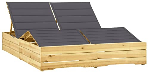 Homgoday Doppelliege mit Anthrazit Auflage Sonnenliege Gartenliege Relaxliege Sonnenbett Doppelbett Liegestuhl Terrassenliegen Sonnenliege für 2 Personen Gartenmöbel Kiefer Imprägniert