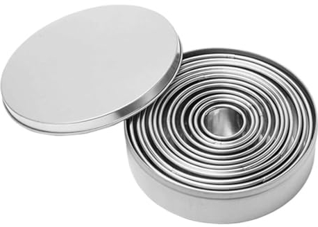 Juego redondo de cortador de galletas VIVIIHOO,cortador de galletas de acero inoxidable de 12 piezas con agujero,herramienta para pan de decoración de pastel de fondant DIY con caja de almacenamiento