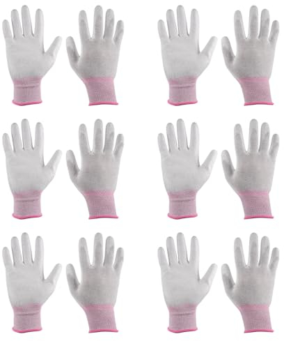QUARKZMAN 6 Paia Guanti Esd Antistatici 19cm Rivestiti in PU, Alta Resistenza in Fibre di Carbonio per Installazione Riparazione di PC, Computer Elettronica (Piccoli), Rosa