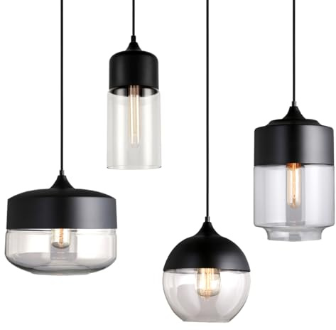 iDEGU Retro-Hängeleuchte aus klarem Glas, Kronleuchter, Deckenleuchte, modern, minimalistisch, Deckenleuchte, E27, Hängeleuchte, für Wohnzimmer, Küche, Esszimmer, Schlafzimmer, Bar, Restaurant