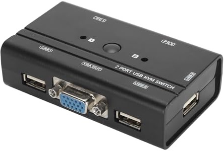 Plyisty Switch KVM VGA a 2 Porte, Switcher USB per 2 Computer Condividi 1 Monitor Tastiera Mouse Stampante, Switch KVM con 2 Cavi KVM
