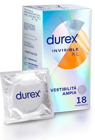 Durex Invisible XL, Preservativi Ultra Sottili e Extra-Large, 18 Profilattici