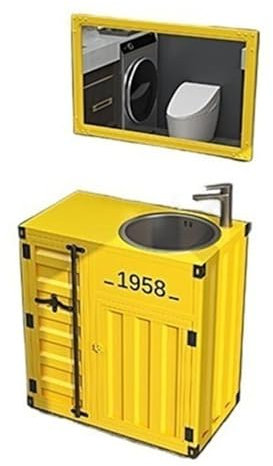 Lavabo da Bagno Mobile da bagno combinato in stile industriale vintage, lavabo in acciaio inossidabile con rubinetto e kit di scarico, mobiletto da bagno indipendente in un unico pezzo for uso domesti