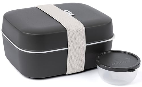 Amuse 3 en 1 Lunch Box Adulte | Bento Lunch Box, Boîte avec Compartiments, Idéale pour Meal Prep | Boîte à Lunch Adulte et Boîte à Goûter avec Séparation | Bento avec Snack Box | Charcoal