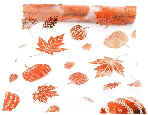 Tischläufer Tischband Herbst,28cm×10m Tischdecke Herbst Ahornblätter | Tischdeko Herbst Tischläufer Herbstlich Rolle Tischband Dekostoff Netz für Thanksgiving Küche Tisch Party Herbstdeko Innen