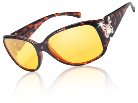 TJUTR Night Driving Glasses Anti Glare for Women, Polarised Night Vision Glasses Yellow Tinted Lens Reduce Headlights Glare for Nighttime Driving
