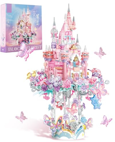MEIEST Ensemble de blocs de construction château de fleurs, château de rêve sur un nuage, briques de construction de particules, fleurs, papillon, étoiles, château de décoration de la maison