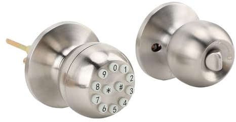 Keypad Door Knob with Key, 45 Users Keyless Entry Door Lock for 35‑55mm Thickness Door, Code Locks Door Knob, Smart Door Lock for Home, Office, Hotel, Bedroom, Garage (Silver)