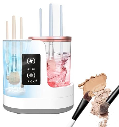 3 en 1 Nettoyeur de pinceaux de maquillage électrique avec Sécheur, Nettoyeur automatique de pinceaux de maquillage avec compte à rebours Portable Machine de nettoyage pour Pinceaux Cosmétiques