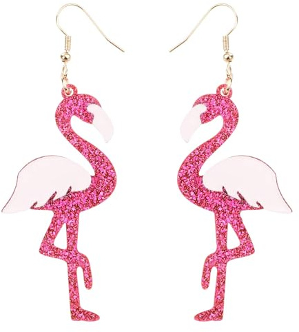 Boucles d'Oreilles Flamant Rose pour Femme, Acrylique Paillettes Boucles d'Oreilles Pendantes Flamant Rose Bijoux d'Oiseaux pour un Usage Quotidien Été Plage Fête Tropicale (Style 4)