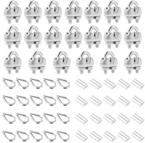 20 Stück Drahtseilklemme M3 Bügelseilklemmen Seilklemme Edelstahl für 3mm Kabel Wasserdicht Rostfrei Stahlseil Bügelklemmen Wire Rope Clamp mit 20 Gehäuse und 20 Crimpring