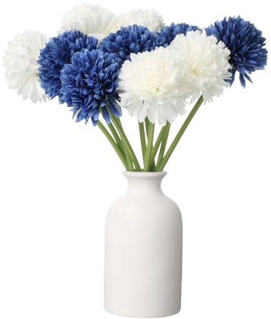 sourcing map Ramo de flores artificiales de crisantemo de seda, para decoración del hogar, jardín, boda, fiesta, 10 unidades, color blanco y azul