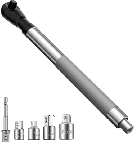 Offset Extension Wrench Extender Impact Ratchet, Right Angle Rotator Twist Handle Socket Wrench with 1/2 Drive Electric Adapter Set, Power Tools for Mechanic, Cordless Impact Drill Gun (Grey B)