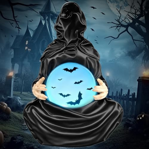 Pipihome Halloween Decorations, Death God Crystal Ball, Led Light Grim Reaper Water Globe, Grim Reaper Snow Globe, Halloween Table Decor for Home Party