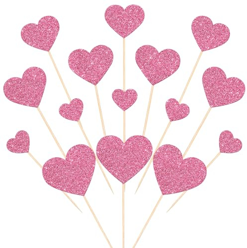 Xsstarmi 35 Pack Love Heart Cupcake Toppers Pink Glitter Sweet Heart Cupcake Picks for Baby Shower Bridal Wedding Birthday Valentine's Day Party Cake Decorations Supplies