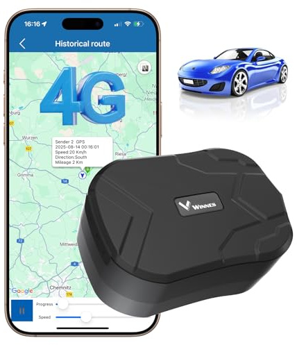Winnes 4G GPS Tracker Auto Ohne ABO 20000mAh,240 Tage Standby, TK905C GPS Tracker Echtzeit-Ortung mit Starker Magnet, Wasserdicht,SMS/APP/Web Vibrationsalarme, Geeignet für Einzelpersonen/Flotten
