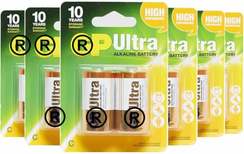 12 x GP Ultra C Alkaline Batteries | Long-Life for High Performance Devices & Leak Resistant | Pack of 12 | 1.5V | Also known as: LR14, AM2, 14A, MN1400, E93, 814