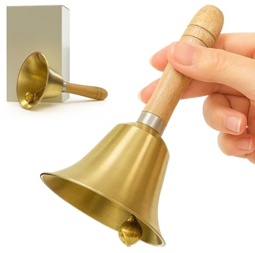 Bellanova Laute Handglocke mit Holzgriff 15 cm, Ø 8 cm, Tischglocke Tischklingel, Servicelklingel aus Metall, Glocke zum Läuten für Haushalt, Schule und Empfang (8 cm)