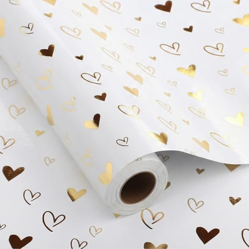 woric Rotolo di carta da regalo a forma di cuori, 43 cm x 12 m