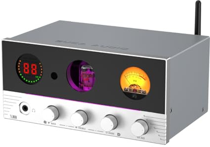 SUCA AUDIO X10 Tube Power Amplifier, USB/Bluetooth/Optical/Coaxial/USB Flash Drive/RCA to AUX/Speaker DAC Amp, 2.1Channel Audio Stereo Amp support 165W Power output, 3.5mm Headphone Amp, Silver