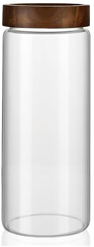 INCETUE Glass Storage Jars with Wooden Lids, 1500ml Large Clear Airtight Storage Canisters with Screw Top, 1.5 Litre Kitchen Pantry Containers for Cereal, Spaghetti, Fermenting, Flour, Dry Food