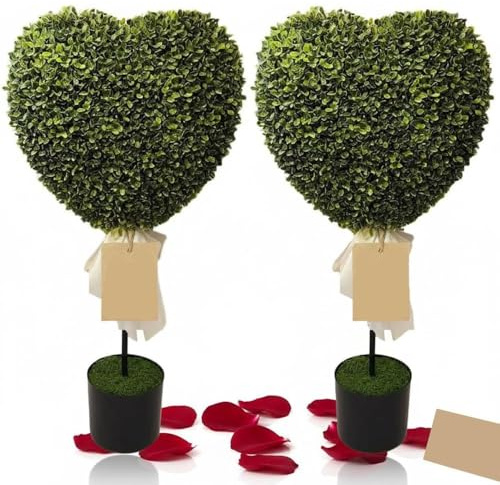 Topiaire en Forme de CœUr de 76 Cm (2,5 Pi), Topiaire en Forme de CœUr pour La Saint-Valentin, avec Pot, Arbre Topiaire RéAliste en Buis Artificiel en Forme de CœUr(2 PCS Green)