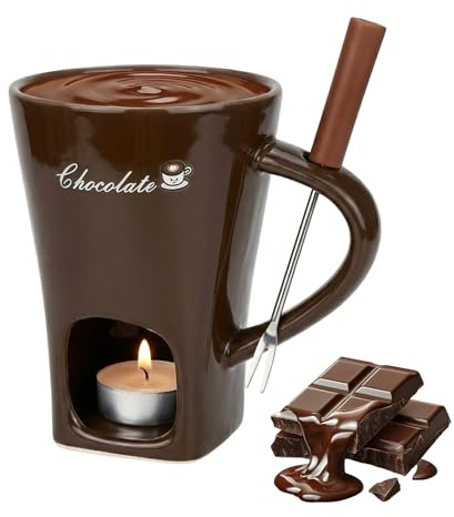 YancLife Taza de fondue de chocolate - Juego de fondue de chocolate de cerámica con tenedor y vela de té para San Valentín y pícnic, taza de fusión para chocolate y queso mantequilla, 130 ml, taza de