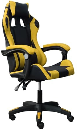 DASCK - Silla Gaming Amarilla Ergonómica Reclinable con Cojín Lumbar y Cervical | Altura Ajustable 200kg | Oficina y Juego