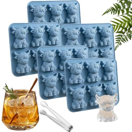 Highland Cow EiswüRfelform, Wiederverwendbare 3d Silikonform FüR EiswüRfel In Kuhform, FüR Schokolade, Bonbons, Gelee, Selbstgemachte Leckereien (5pcs)