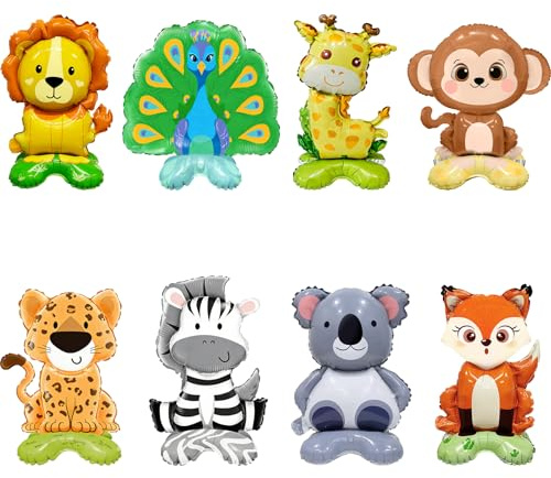 Stehend Luftballon Tiere Set, 8 Stück Dschungel Deko Luftballontiere | , Waldtiere Geburtstag Deko Folienballon, Party Animals Ballon für Kinder Geburtstag, Dschungel Party