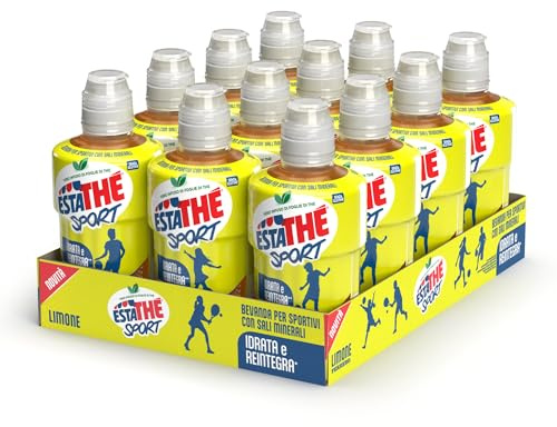 Estathé Sport Limone - The Freddo con Sali Minerali, Vero Infuso di Foglie di The e Succo di Limone, Bevanda Analcolica Senza Glutine, 12 Bottiglie da 250 ml