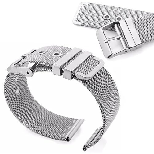 Klockband klockarmband för män och kvinnor i rostfritt stål, 12 mm, 14, 16, 18, 20, 22, silver milanesisk mesh spänne metallarmband (16 mm)