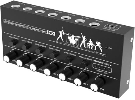 Tuminita Mini Mixer Audio Stereo Mixer per Microfono A 6 Canali Espansione per Strumenti per Chitarra/Tastiera Elettrica/Amplificatore/Altoparlante