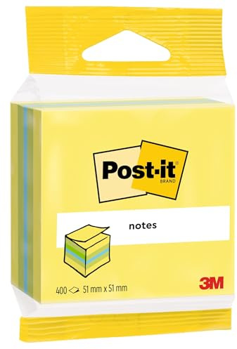 Post-it Notes Minikuber, gul, blå och grön, 400 ark, 51 mm x 51 mm – självhäftande anteckningskort för anteckningar, att göra-listor och minnen