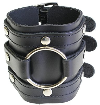 benerini Leather Wide Triple Strap Cuff Wrap Gothic Wristband Buckle Fastening - Black Leather