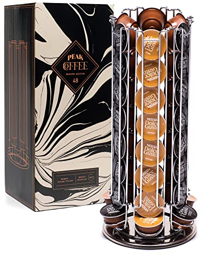 Peak Coffee Dolce Gusto Kaffee Kapselhalter - drehbarer Kaffee Ständer mit Halterung - Kaffee Kapsel Aufbewahrung für 48 Kaffee Pods - Gestell für Kaffeekapseln